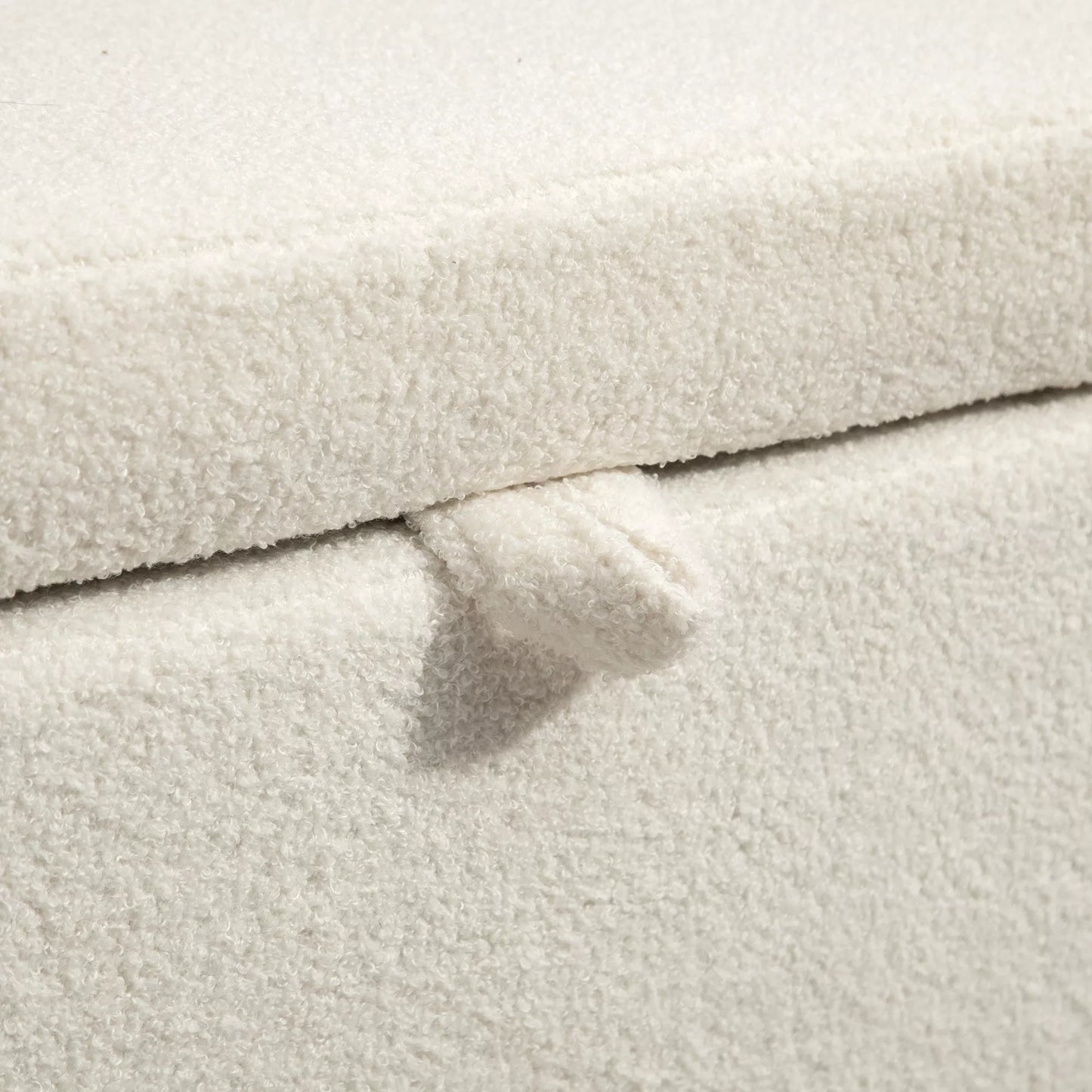 Sėdimoji dėžė, sėdimoji dėžė su dangčiu ir saugojimo erdve, plieninės kojos, minkšta sėdimoji dėžė su vilnoniu apmušalu, kreminė balta spalva