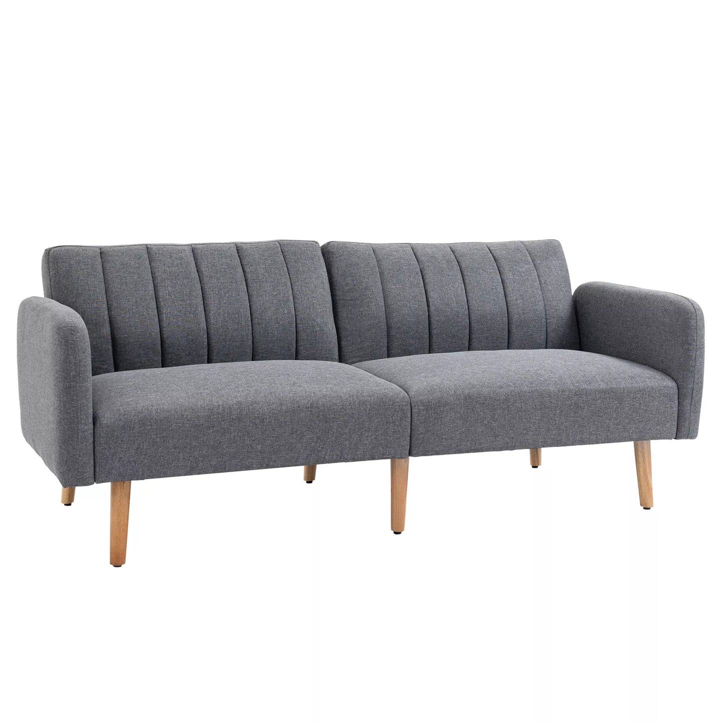 Miegamoji sofa, 2 vietų audinio sofa, miegamosios funkcijos sofa, lininio audinio poliesteris, kaučiukmedžio mediena, 173 x 75 x 73 cm, Pilka
