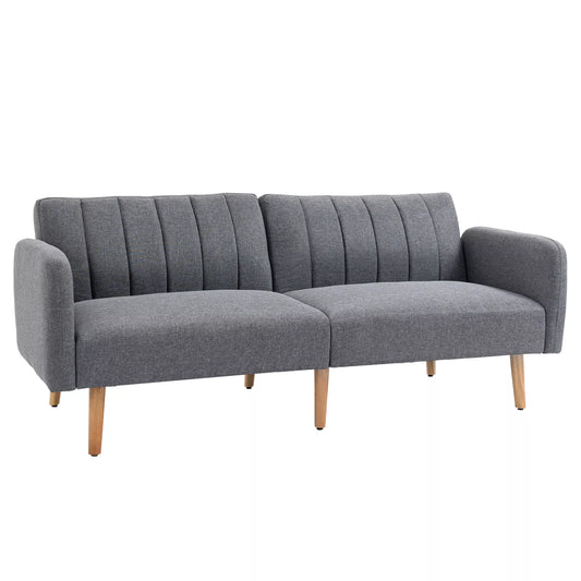 Miegamoji sofa, 2 vietų audinio sofa, miegamosios funkcijos sofa, lininio audinio poliesteris, kaučiukmedžio mediena, 173 x 75 x 73 cm, Pilka