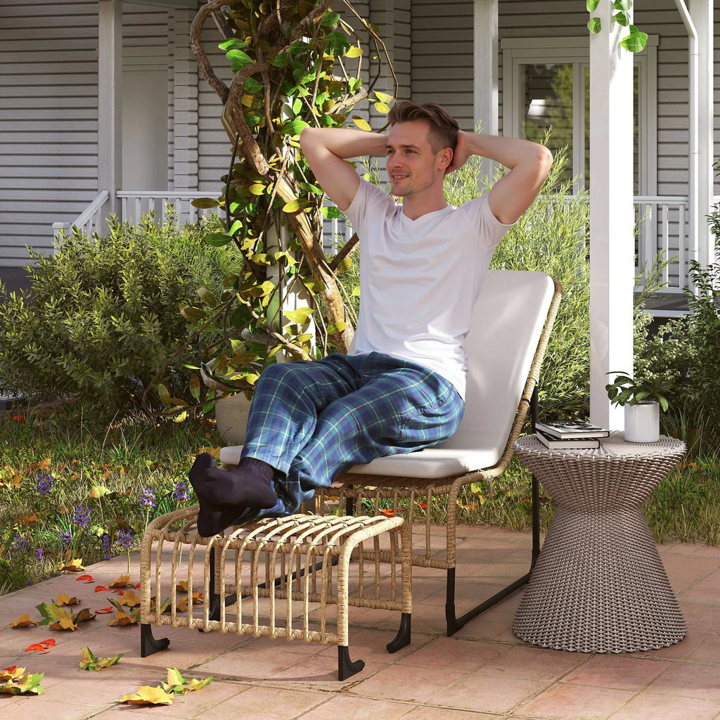 Rattan Relaxsessel su pėdų atrama UV atsparus sodo krėslas su pagalvėlėmis Juostos 65 x 93 x 80 cm Natūralus medis