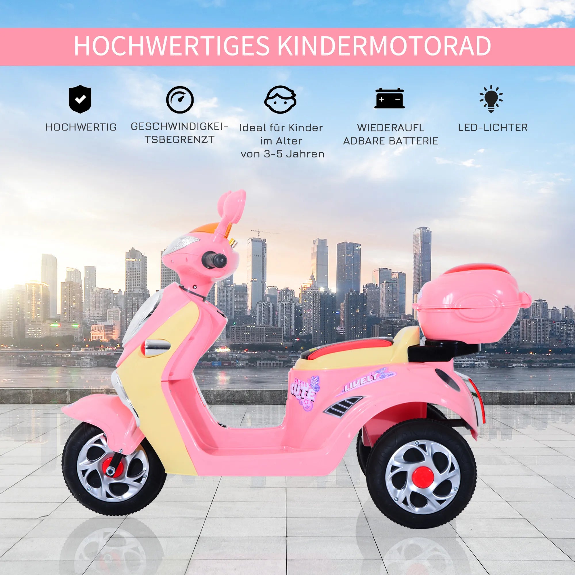 Vaikiškas elektrinis motociklas, 3–5 metų vaikams, rožinis