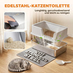 XL kačių tualetas iš nerūdijančiojo plieno su dangčiu, 60 × 40 × 30 cm, šviesiai pilkas