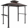 Grillpavillon 2,5 x 1,5 m, vandeniui atsparus grilio stogas su dvigubu polikarbonato stogu, šoninė lentynėlė, ruda spalva