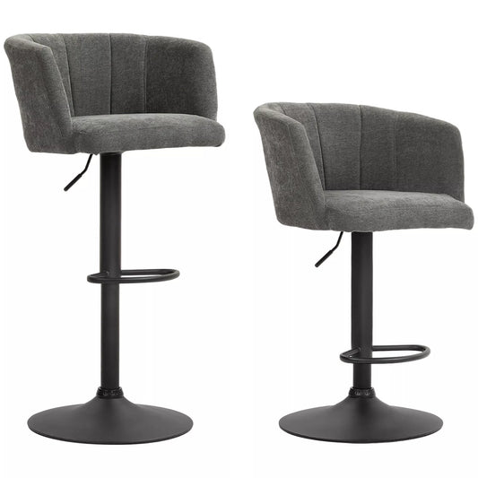 Baras kėdės, 2 vnt. rinkinys, atlošas, reguliuojamas aukštis, atrama kojoms, virtuvėms ar valgomojo kambariams, metalinis pagrindas, tamsiai pilkos spalvos