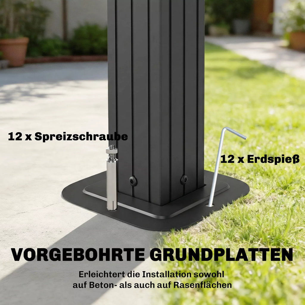 Grillpavillon 2,5 x 1,5 m, vandeniui atsparus grilio stogas su dvigubu polikarbonato stogu, šoninė lentynėlė, ruda spalva