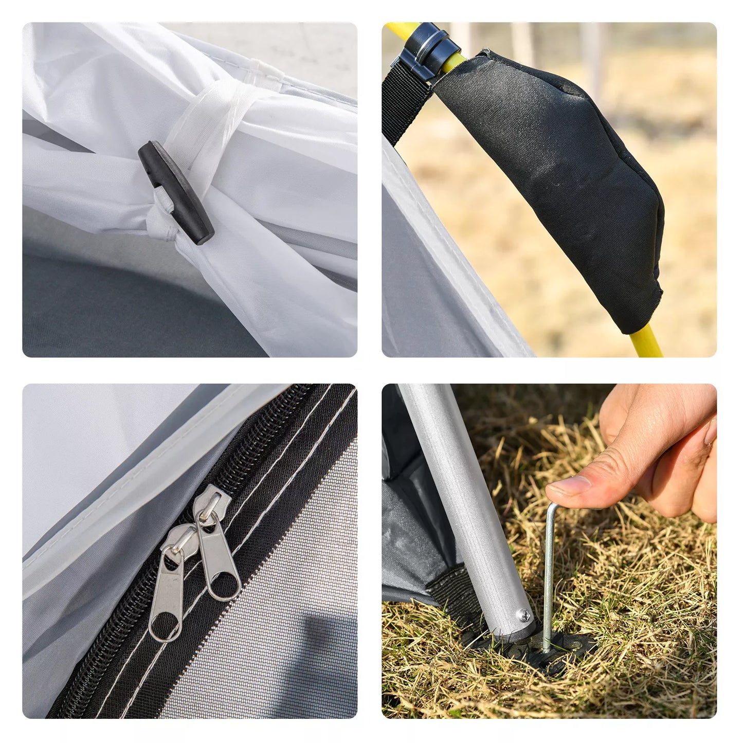 Pop Up kupolinė palapinė 4 asmenims, lengva, tvirta, nepralaidi vandeniui, UV 50+, su kabliais, durimis, langais, grindų danga.