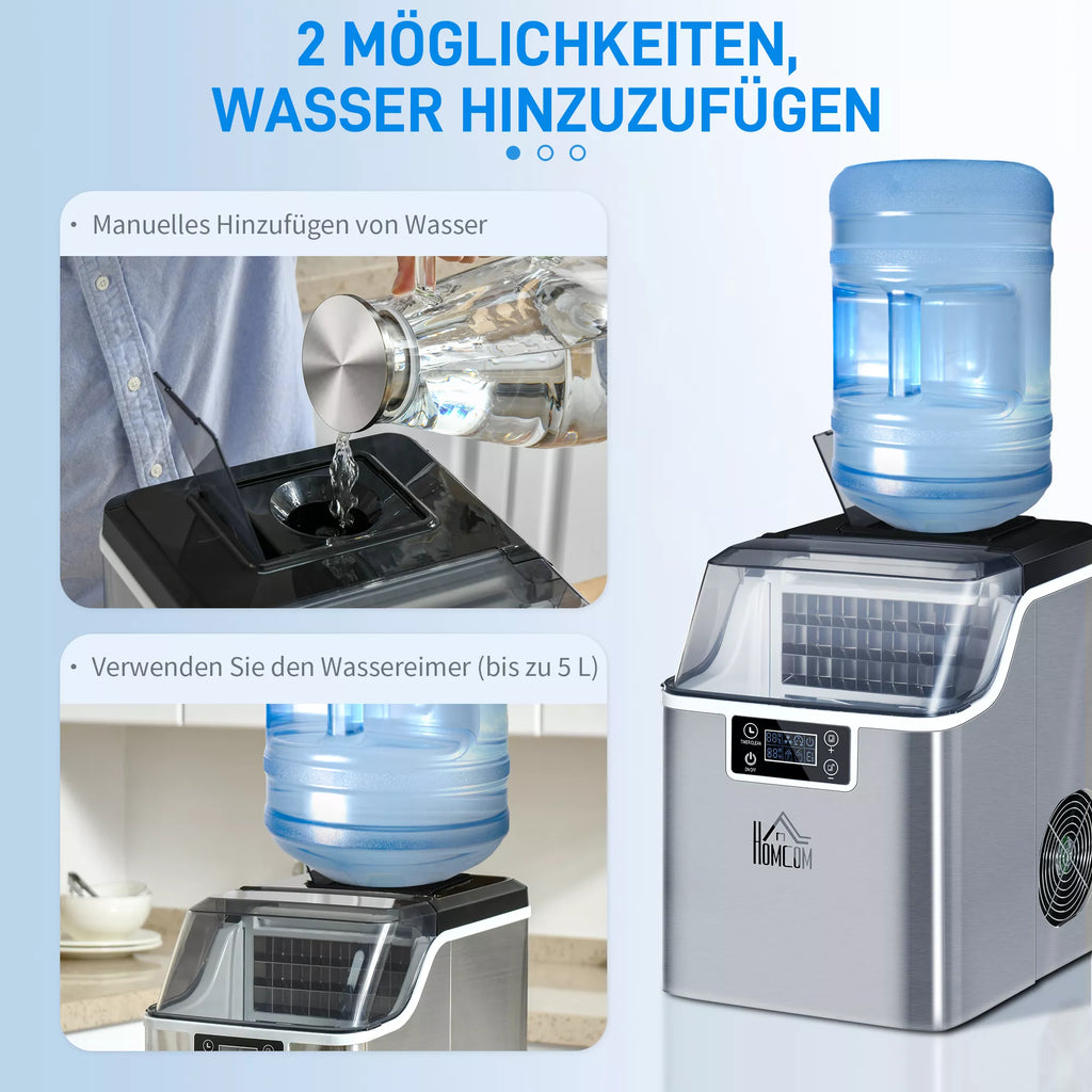 Ledo kubelių gaminimo aparatas Ledo kubelių dozatorius Ice-Maker 20 kg/24 val. 2,3 l ledo kubelių gaminimo aparatas su 3,2 l vandens rezervuaru, sidabrinis