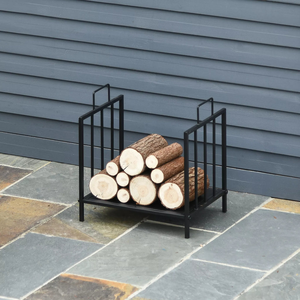 Kaminholzregal für innen 44,5 x 33 x 46,5cm Brennholzregal mit Griffe für Feuerholz, Brennholz Metall Schwarz