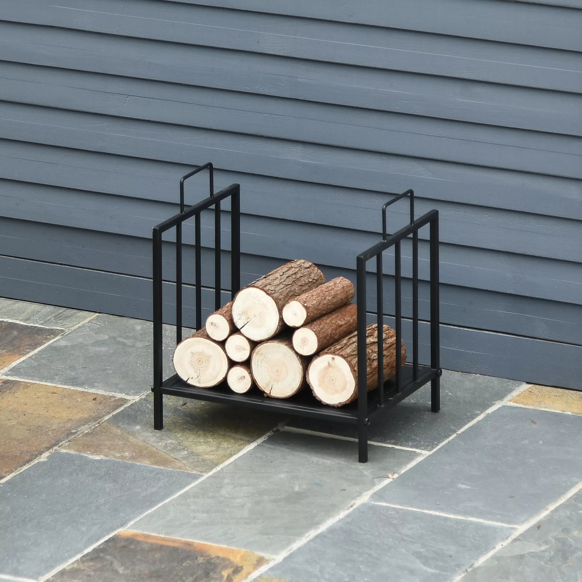 Kaminholzregal für innen 44,5 x 33 x 46,5cm Brennholzregal mit Griffe für Feuerholz, Brennholz Metall Schwarz