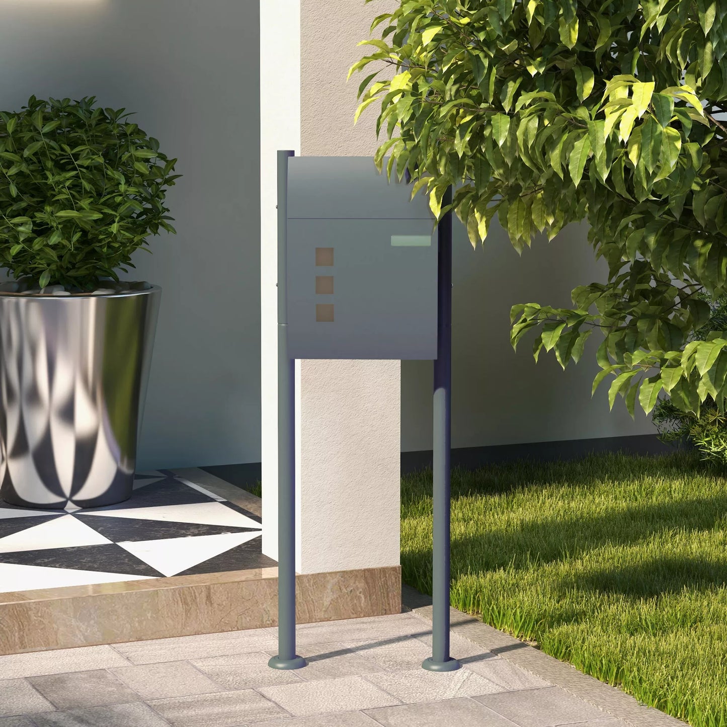 Pašto dėžutė, užraktas, pastatoma pašto dėžutė, 2 raktai, plienas, 44 cm x 15 cm x 114 cm, Pilka