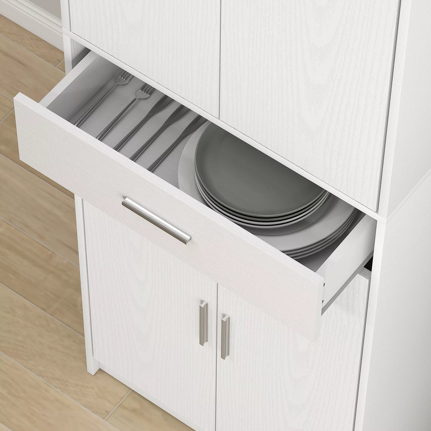 Virtuvinė spintelė, 3 pakopų reguliuojamos lentynos, medžio drožlių plokštės, MDF, daug vietos daiktams laikyti, balta