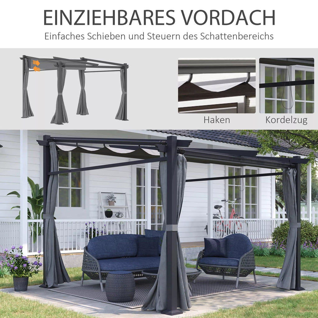 Pergola, įskaitant tvirtinimo medžiagas, ištraukiamas stogas, 2,97 m x 2,95 m x 2,3 m, tamsiai pilka