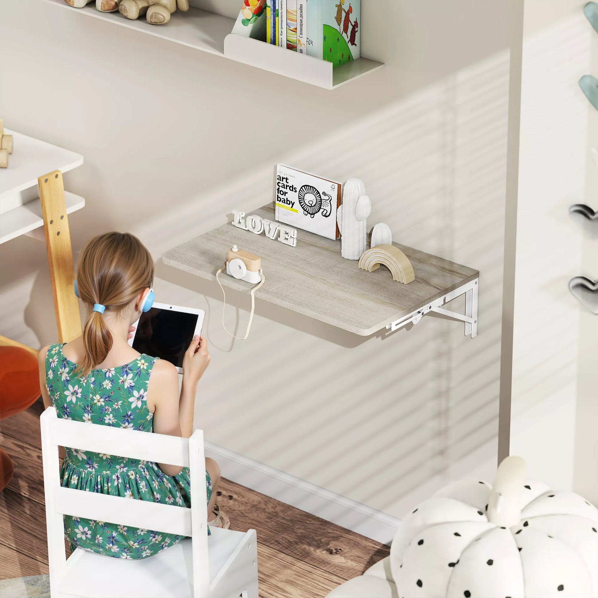 Sieninis sulankstomas stalas, 60x40 cm Sulankstomas stalas, vietą taupantis plaukiojantis stalas su užapvalintais kampais, skirtas namų biurui, svetainei, miegamajam, virtuvei, ąžuolas