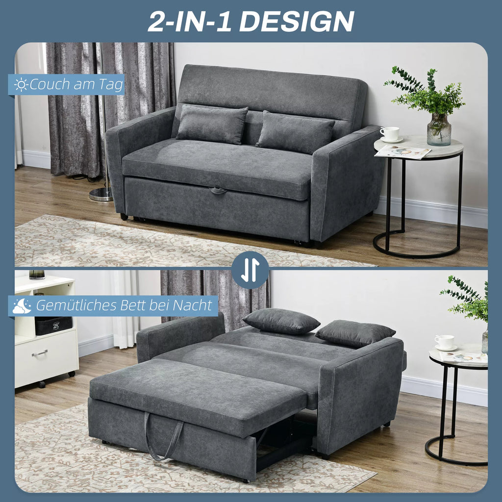 Miegamoji sofa, 2 vietų, išlankstoma, iki 200 kg, medinis rėmas, 155x90x88,5cm, tamsiai pilka