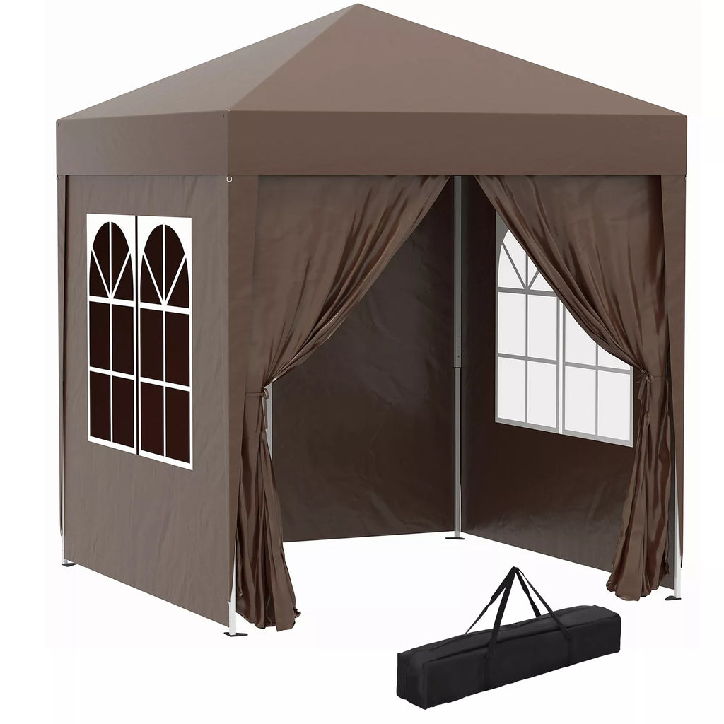 Sulankstomas paviljonas, alaus palapinė, 4 nuimami šoniniai sienelės, 2 langai, metalinis rėmas, 2 x 2 m, rudos spalvos