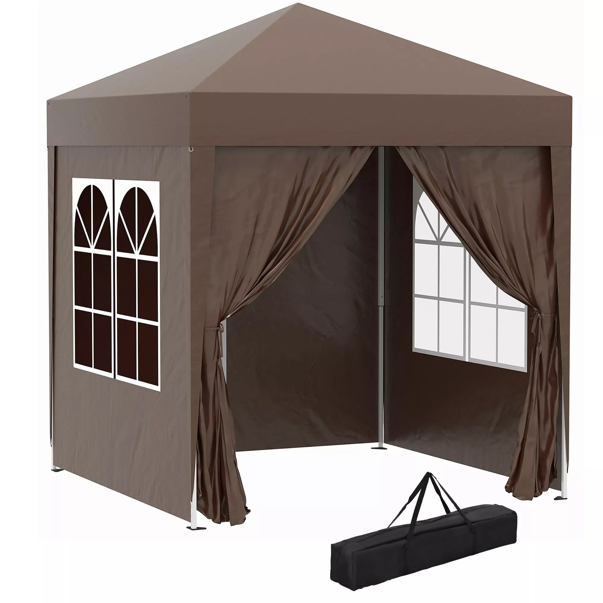 Sulankstomas paviljonas, alaus palapinė, 4 nuimami šoniniai sienelės, 2 langai, metalinis rėmas, 2 x 2 m, rudos spalvos