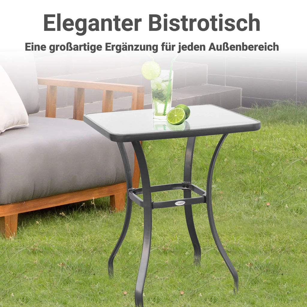 Sodo stalas Bistro stalas Stiklinis stalas Tvirtas stiklas + metalas Juodas L68,5xB68,5xH84cm
