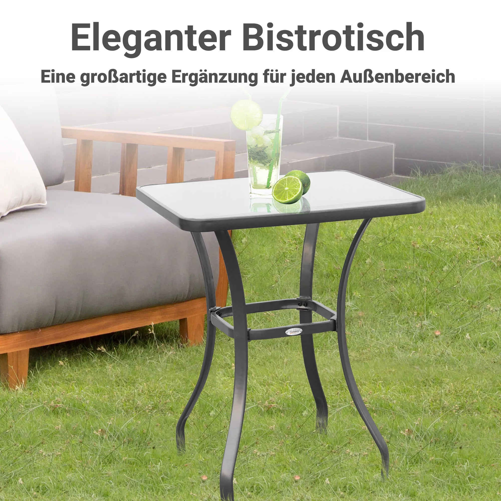 Sodo stalas Bistro stalas Stiklinis stalas Tvirtas stiklas + metalas Juodas L68,5xB68,5xH84cm