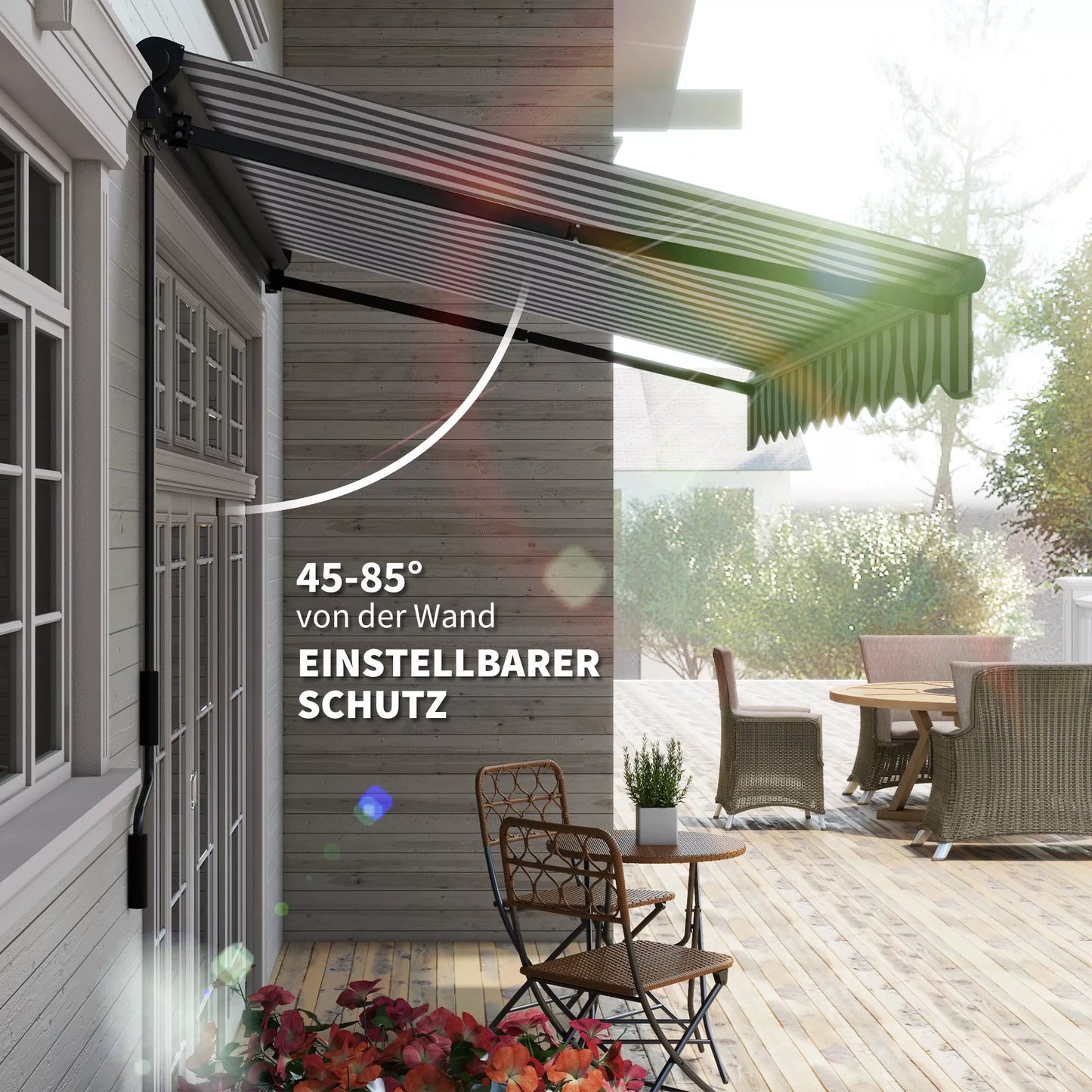 Terasos markizė, atspari oro sąlygoms, su 1 rankenėle, 395 x 250 x 150 cm, pilka + balta