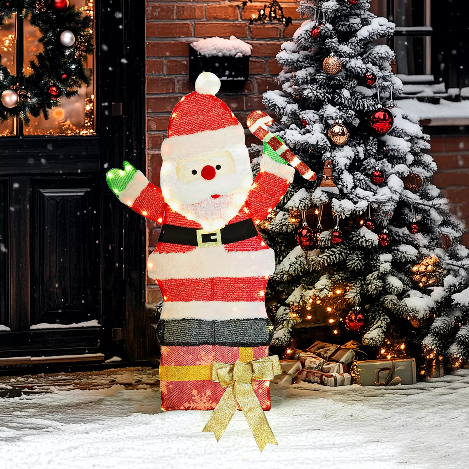 97 LED kalėdinė puošmena, Kalėdų Senelis šiltai balta spalva, plieninis rėmas, daugiaspalvis