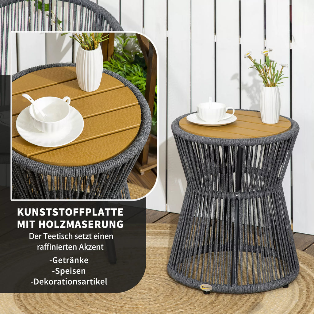 Boho stiliaus sodo stalas, atsparus atmosferos poveikiui, PE rotangas, 39 cm x 39 cm x 49 cm, juodas + natūralus