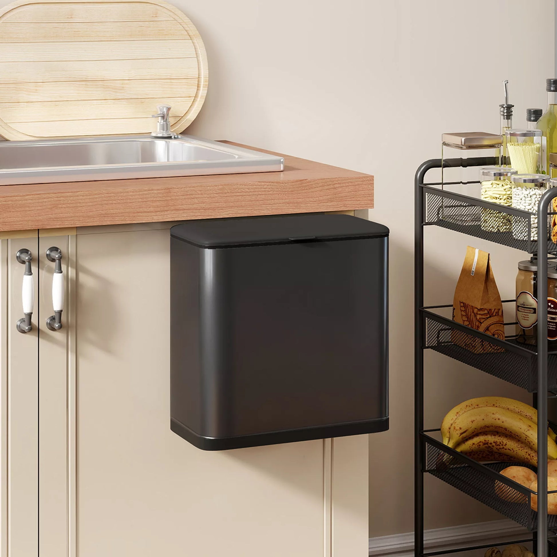 8 l šiukšliadėžė, stovinti arba kabinama, nerūdijantis plienas, juoda