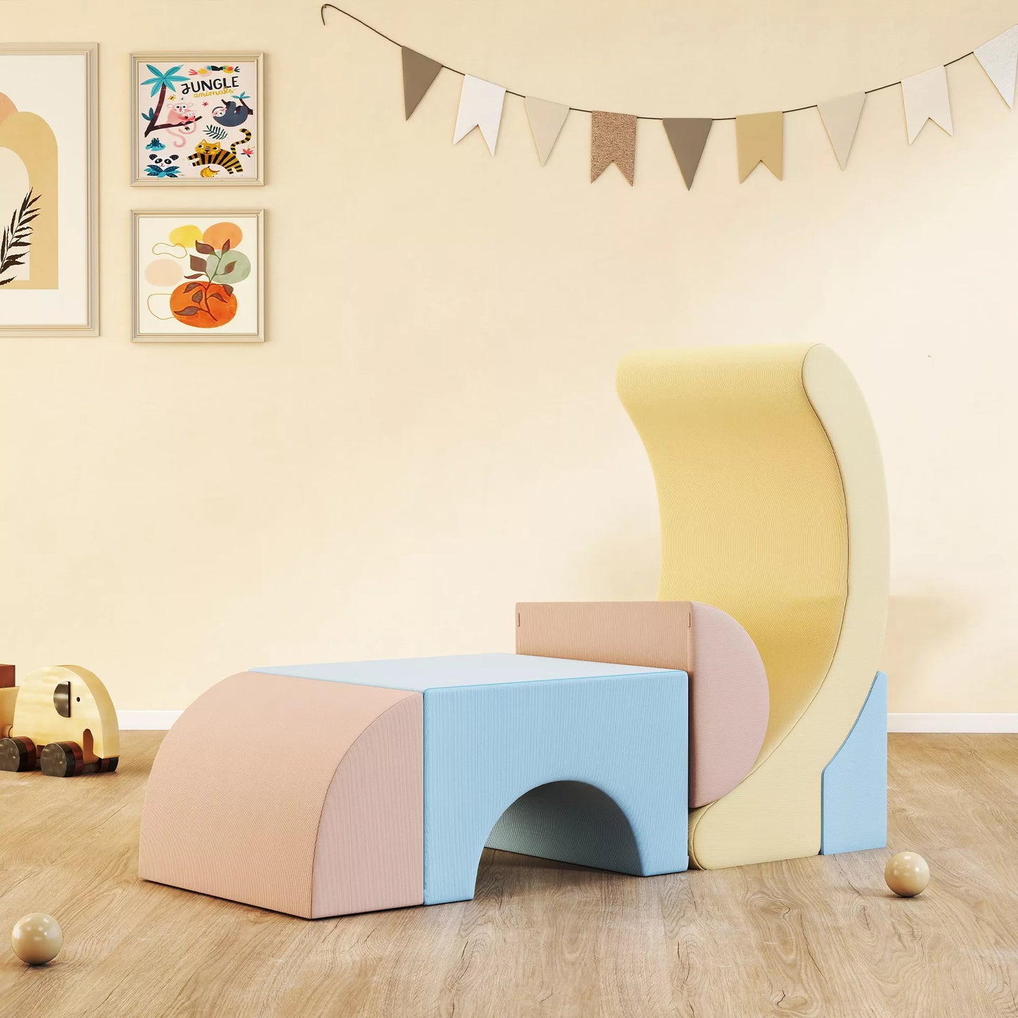 5 vnt. putų lipimo blokų rinkinys, apmuštas aksomu, lengvas, skirtas statyti, ropinėti, lipti, spalvotas