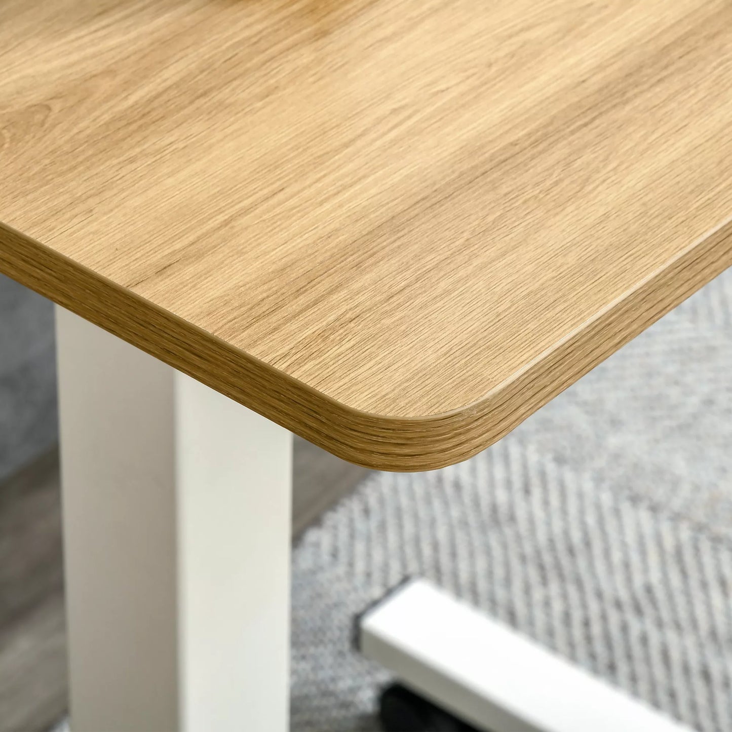 Stovimas stalas, reguliuojamo aukščio, su 4 ratukais, C formos, 65 cm x 48 cm x 70-110 cm, Natūralus + Baltas