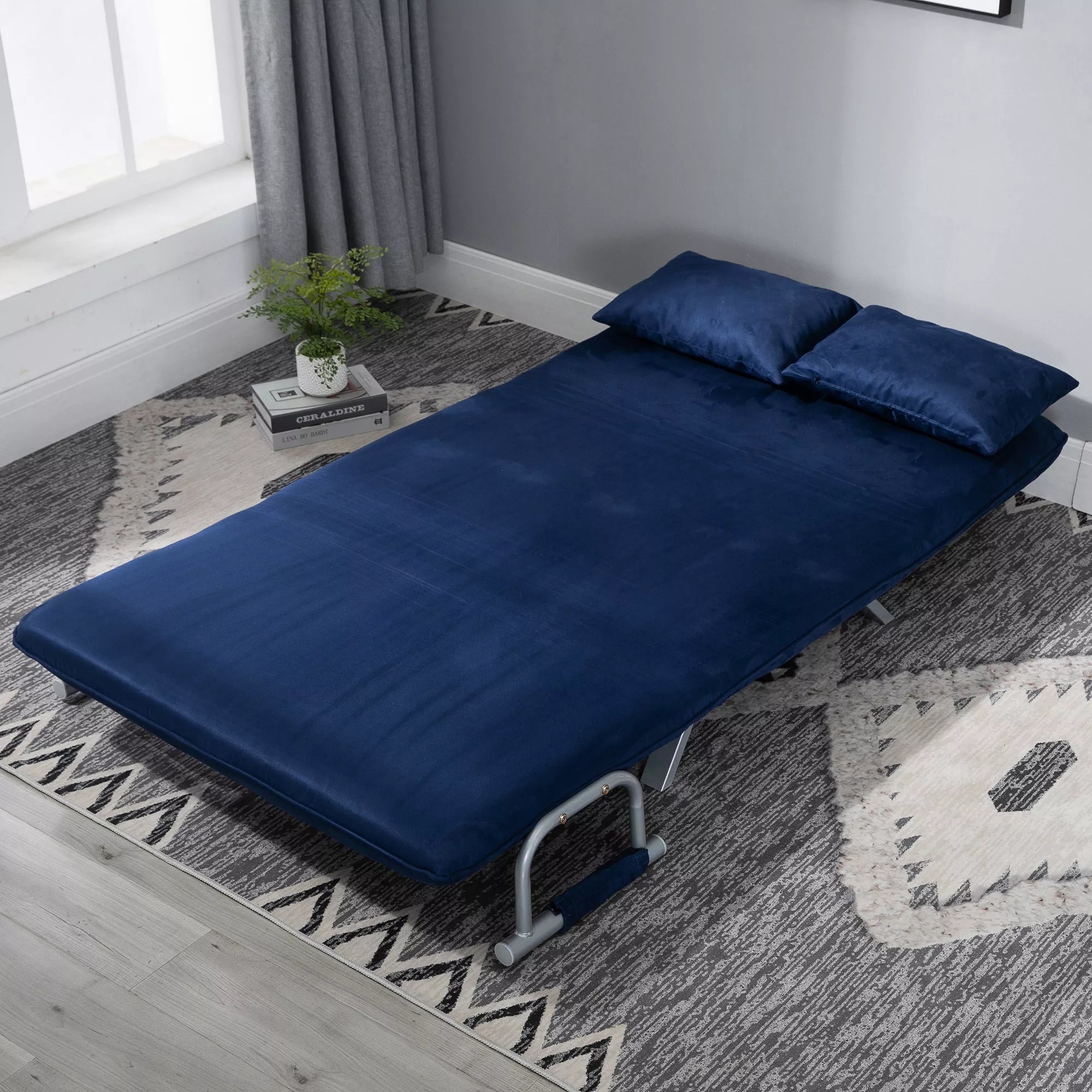 Sofa-lova su reguliojamu atlošu, 111 cm, tamsiai mėlyna