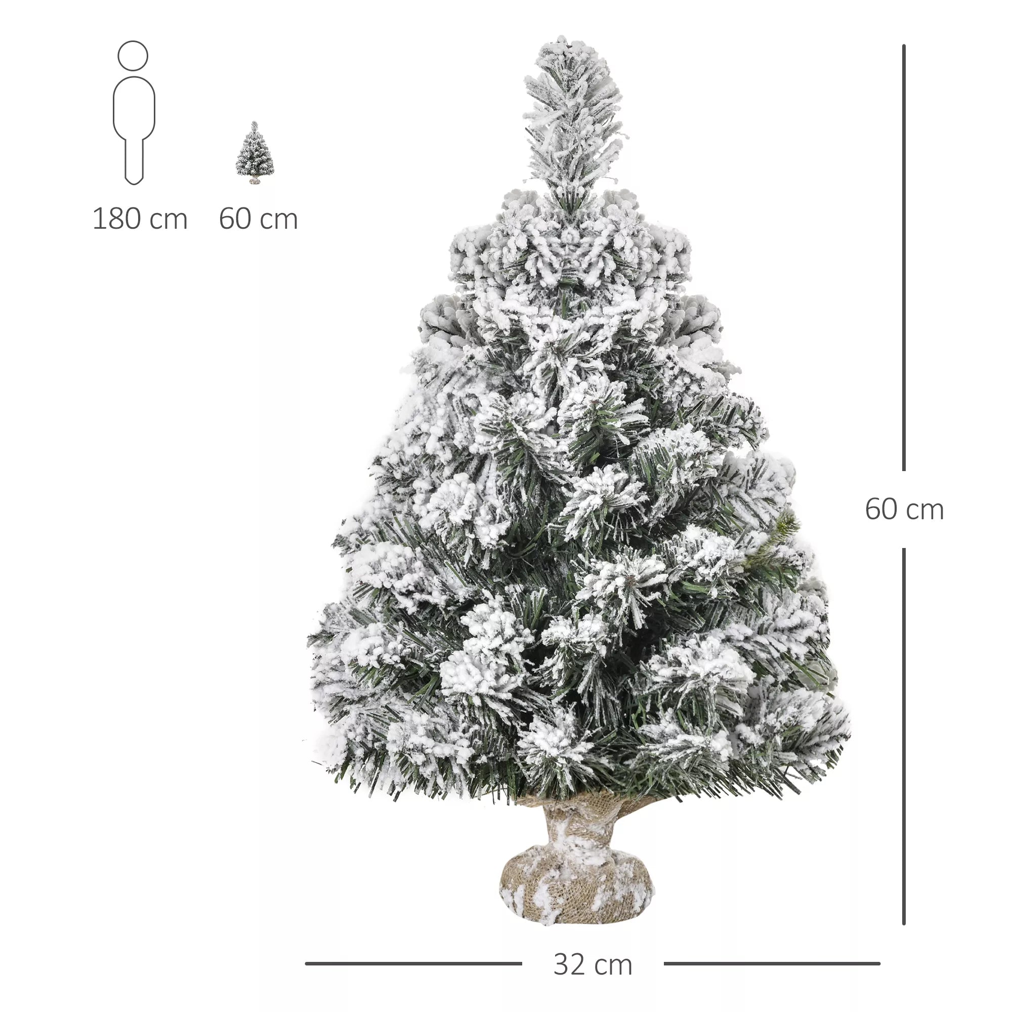 Mini dirbtinė Kalėdų eglutė 60 cm Dirbtinė eglutė su sniegu, 67 viršūnės Cemento pagrindas, skirtas naudoti patalpose, biure