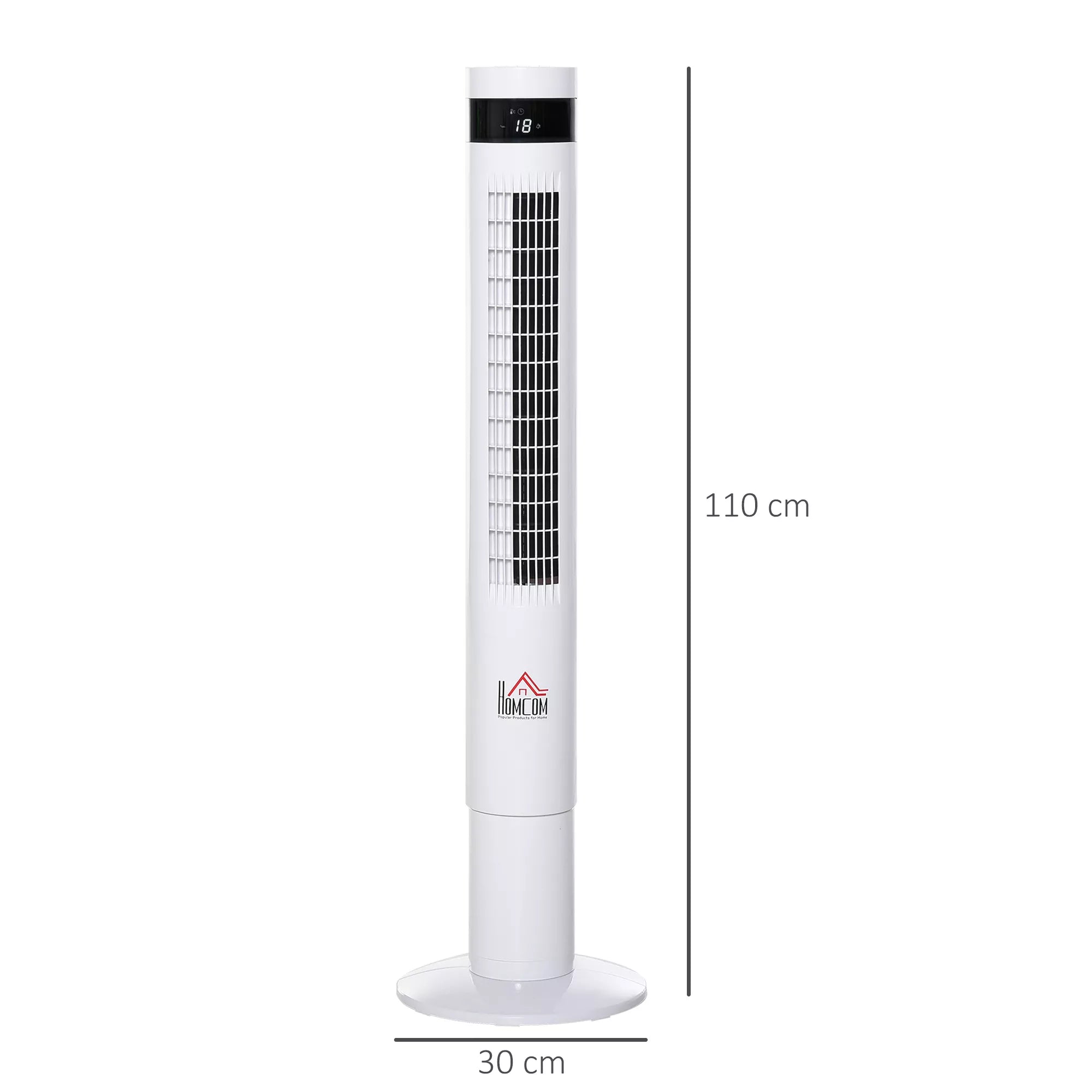 Bokštinis ventiliatorius, stovinis ventiliatorius su 3 ventiliacijos greičiais, nuotolinio valdymo pultas, 50 W ventiliatorius su 12 val. laikmačiu, LCD ekranas, 85° svyravimas, miegamajam, baltas