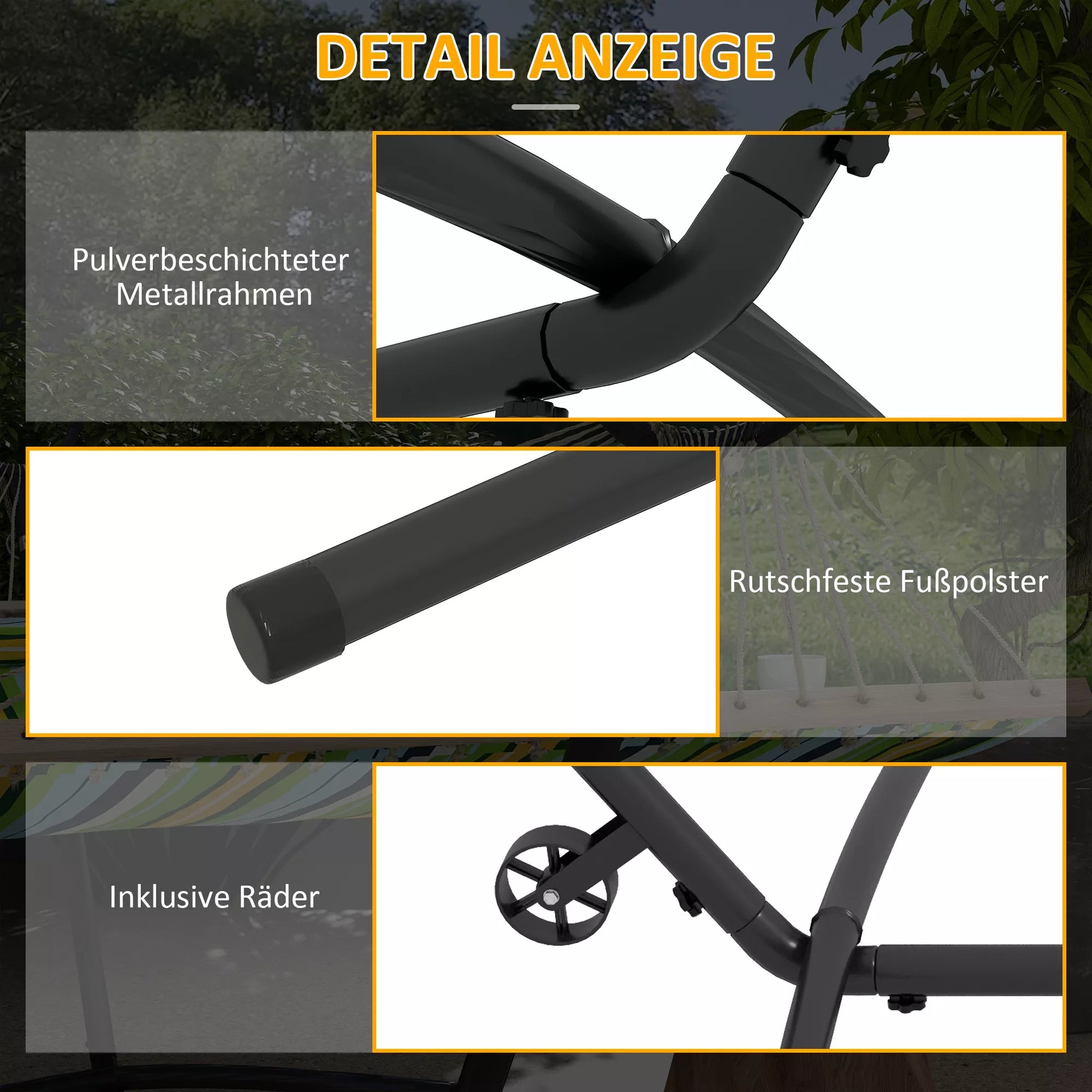 Hamako stovas Hamako rėmas, atsparus atmosferos poveikiui, reguliuojamo dydžio, 290 cm x 120 cm x 115 cm, juodas