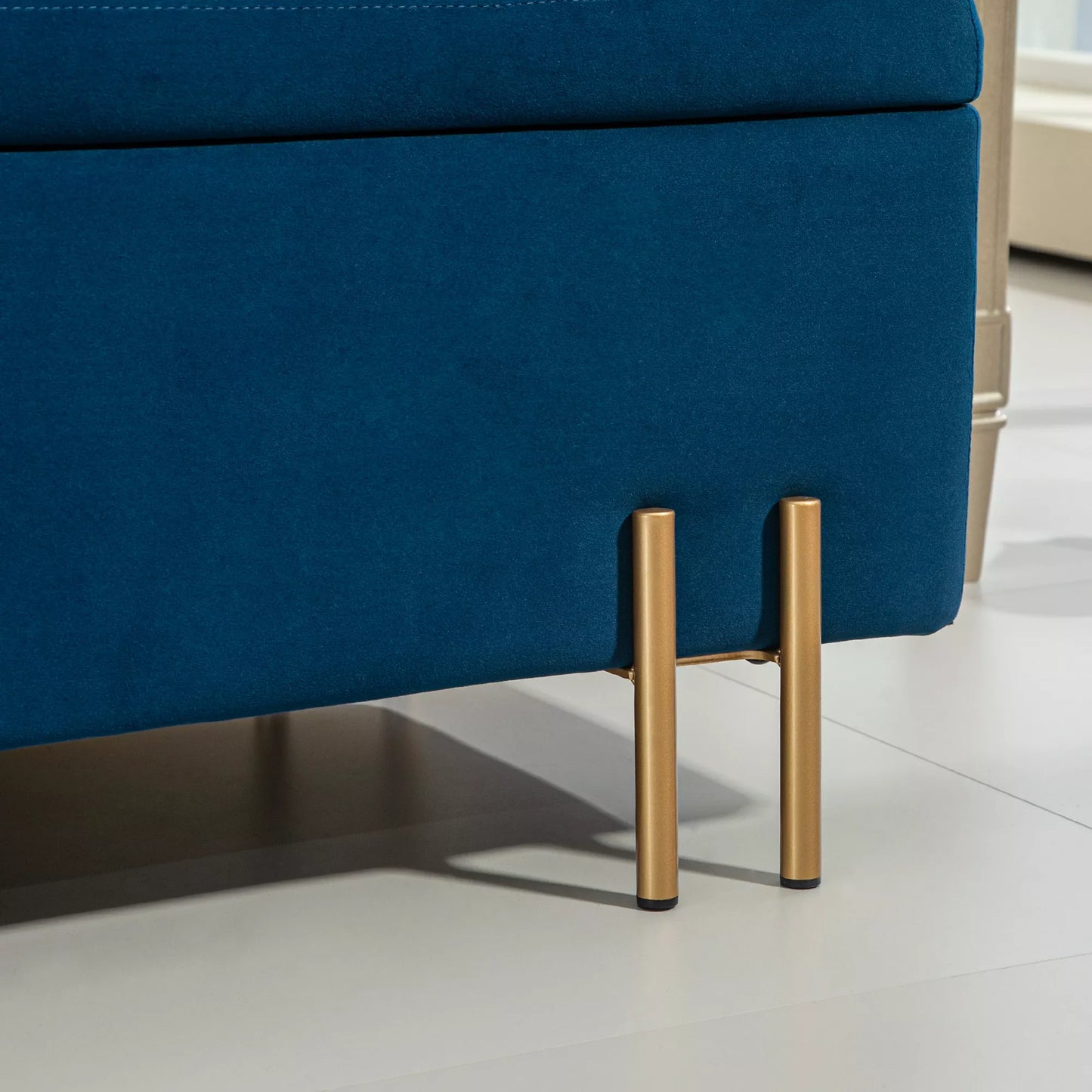Sėdynė su daiktadėže, minkšta, metalas, kaučiuko mediena, putplastis, 100 x 40 x 42 cm, tamsiai mėlyna