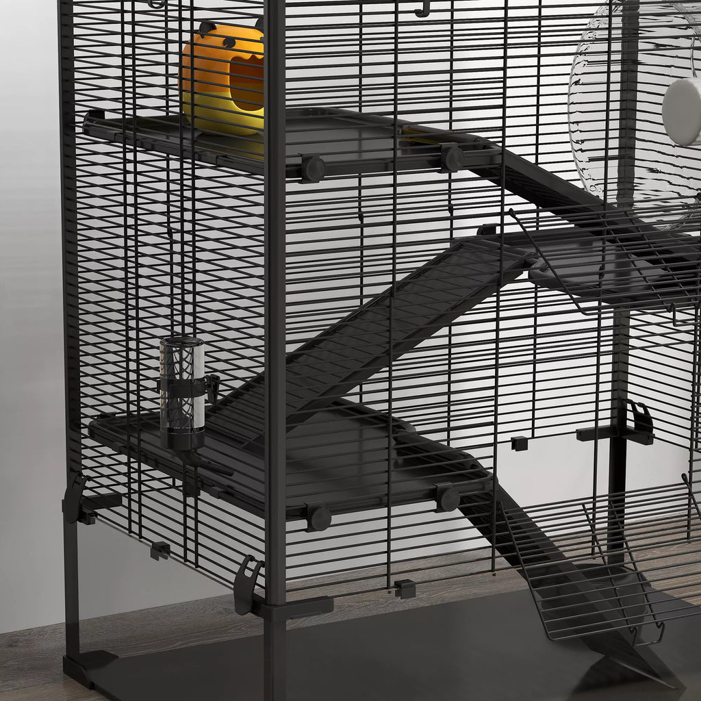 Hamsterio narvas su stikliniu dugnu, 4 pakopų žiurkėno voljeras su namelyje ir priedais, 78,5 ilgis x 48,5 plotis x 80 aukštis cm, juodas