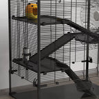 Hamsterio narvas su stikliniu dugnu, 4 pakopų žiurkėno voljeras su namelyje ir priedais, 78,5 ilgis x 48,5 plotis x 80 aukštis cm, juodas