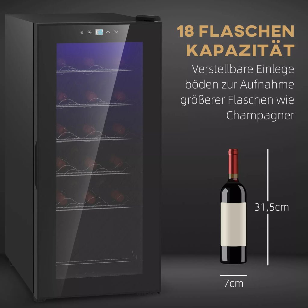 Šaldytuvo informacinė grafika apie 18 butelių talpą