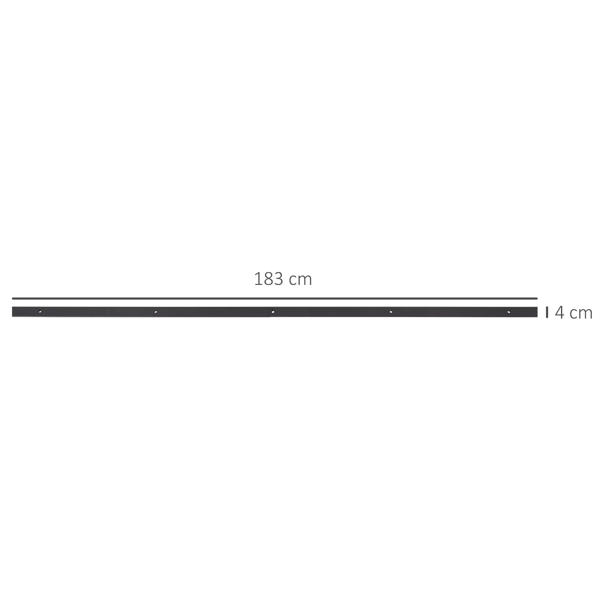 Bėgio matmenų schema: 183 cm ilgis, 4 cm aukštis