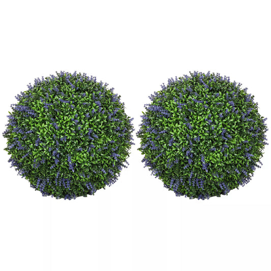 2 vnt. dirbtinių augalų rinkinys rutulio formos, atsparūs UV spinduliams, skirti naudoti viduje ir lauke, 42 cm, Žalia+Violetinė