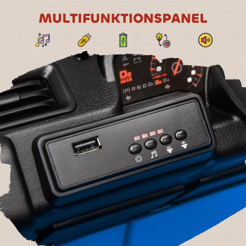 12 V elektrinis vaikų automobilis su priekaba, LED žibintais, muzika ir signaline, skirtas 3–8 metų vaikams, šviesiai mėlynos spalvos