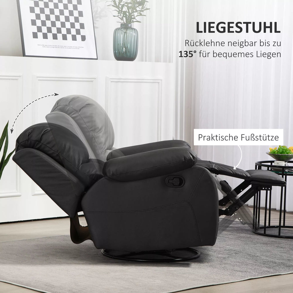 Atpalaiduojantis fotelis, reguliuojamas atlošas ir kojų atrama, sukiojamas, iki 150 kg, plieninis rėmas, 93x100x98 cm, juodas