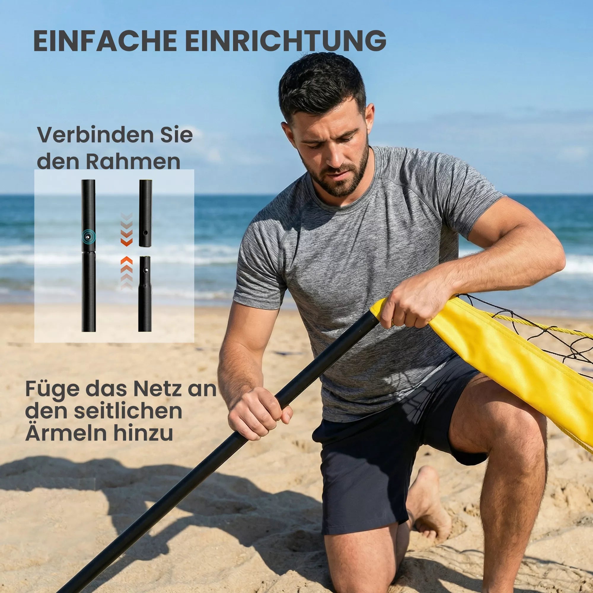 Tinklinio tinklo rinkinys. Nešiojamas tinklinio rinkinys su aukščio reguliuojamais plieniniais stulpeliais ir nešimo maišeliu. 950 x 100 x 248 cm. Juodos spalvos