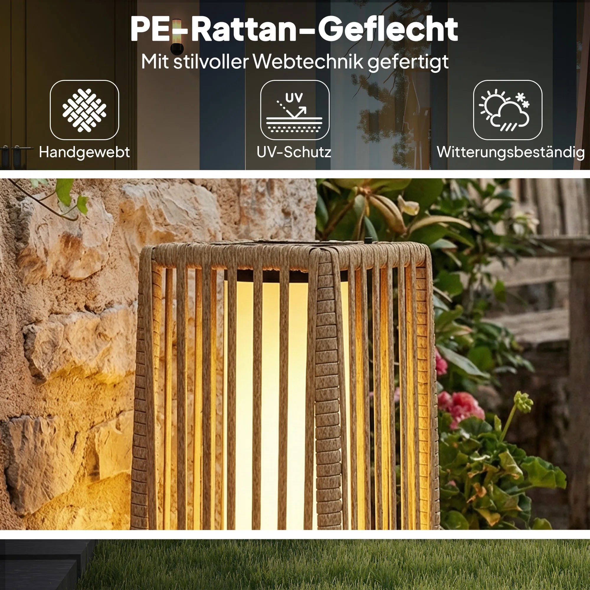 Saulės stovas Rattan saulės lempos su šviesos jutikliu Automatinis LED saulės šviestuvas boho stiliaus IP44