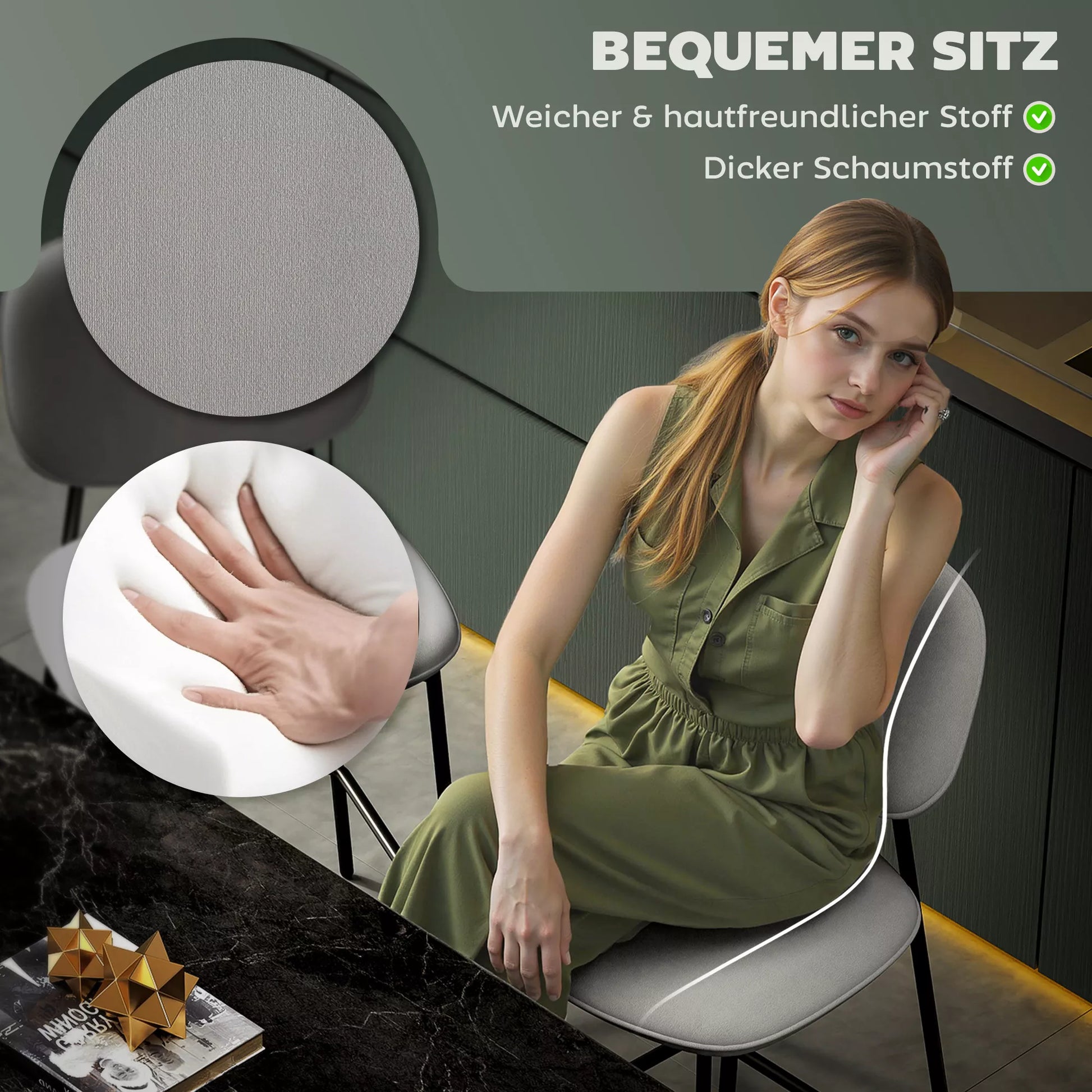 Baro kėdžių komplektas, 2 vnt. minkštų kėdžių su aksomo užvalkalu ir pakoju, plienas ir aksomas, 45x49x102 cm, šviesiai pilka