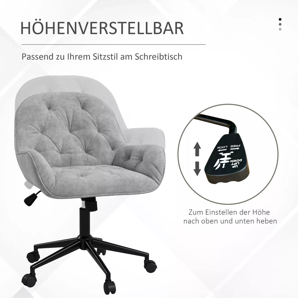 Biuro kėdė, darbo kėdė, kompiuterio kėdė, reguliuojamo aukščio, aksomo imitacija, pilkos spalvos