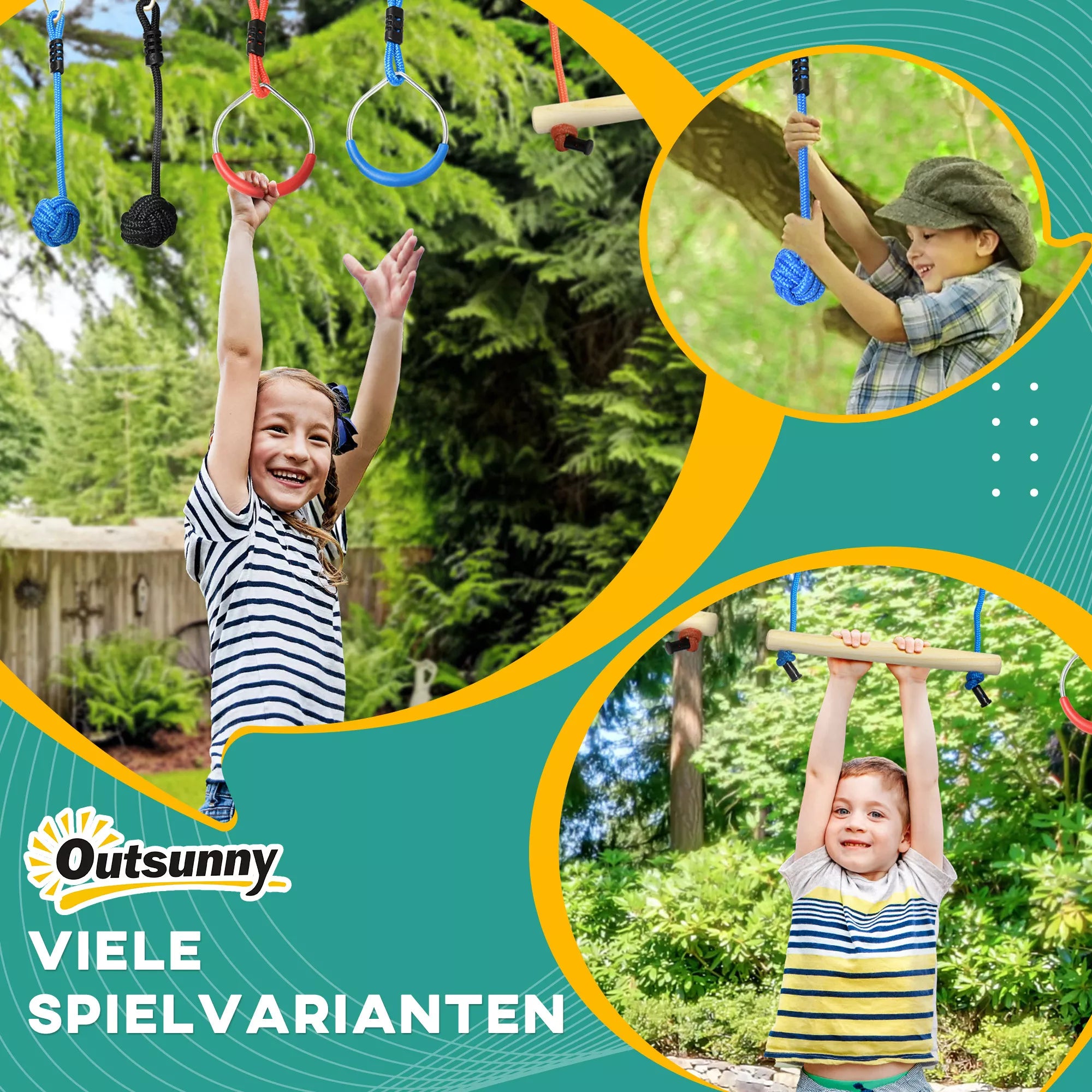 Ninja laipiojimo rinkinys, Slackline, 30 dalių, 10 m virvė, vaikams nuo 3-6 metų