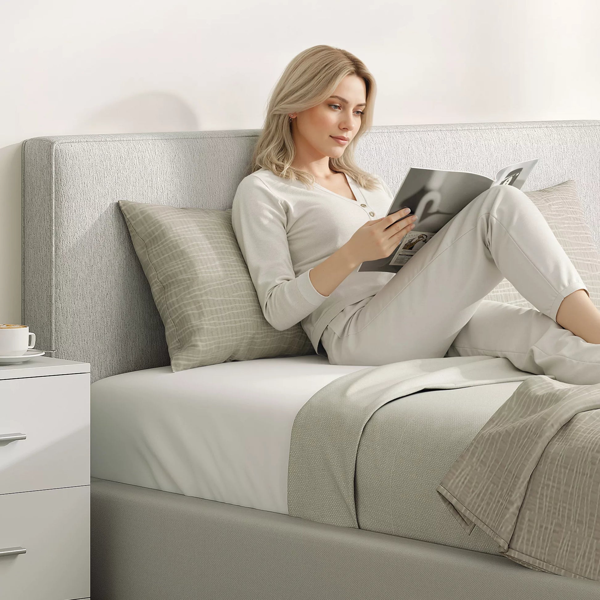 Sieninis galvūgalis lovos apmušalams, 160 x 10 x 60 cm, audinio apmušalas, kreminė balta spalva