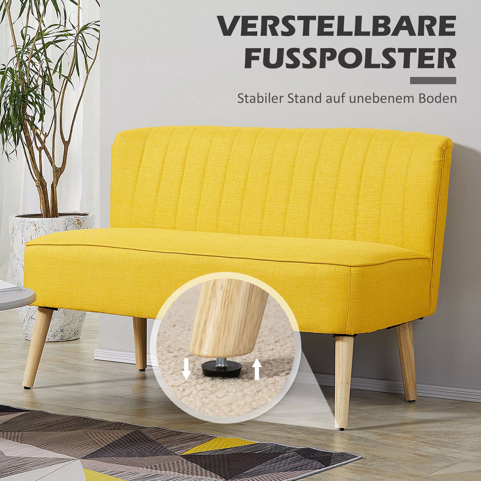 2 vietų sofa, minkšta apmušalai, lengvai prižiūrimi apmušalai, iki 150 kg, 117 x 56,5 x 77 cm, geltona