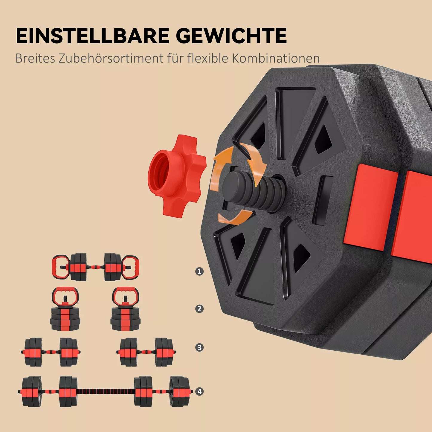 4-in-1 svarmenų rinkinys, reguliuojamas 25 KG, trumpieji ir ilgieji svarmenys jėgos treniruotėms namuose