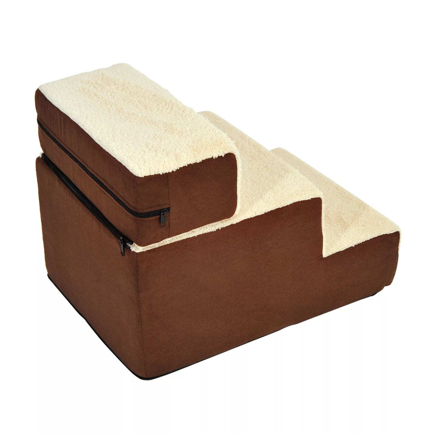 Laiptukai augintiniams, 3 pakopų šunų ir kačių laiptukai, pliušiniai, smėlio spalvos, 54 x 40 x 39cm