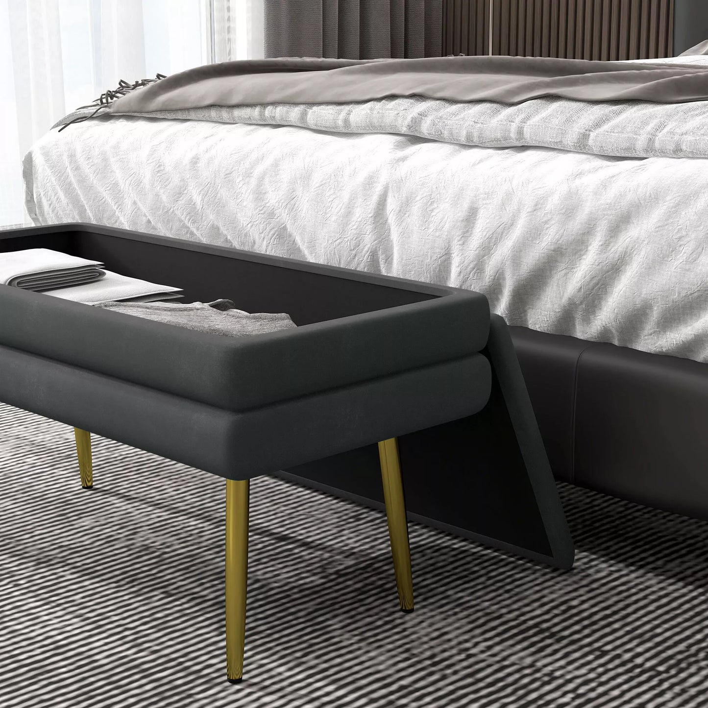 Suoliukas su atramine dalimi, su daiktadūže, plieninis, 79,5 cm x 37,5 cm x 43 cm, tamsiai pilkos spalvos